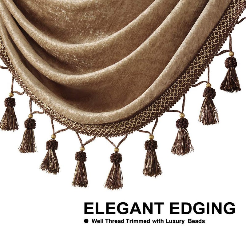ELKCA Double-Sided Chenille Waterfall Valance for Living Room Luxury Window Curtains Valance for Bedroom (Coffee, W79 Inch, 1 Panel) - Image 4